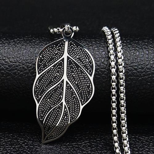 Jewelry Cruach dhosmálta muince, 304 Cruach dhosmálta, Leaf, snasta, jewelry faisin & unisex, airgid, 50x25mm, Fad Thart 50 cm, Díolta De réir PC