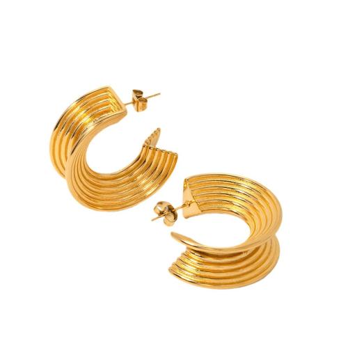 Stainless Steel Stud Earrings 304 Stainless Steel 18K gold plated fashion jewelry & for woman golden Sold By Pair