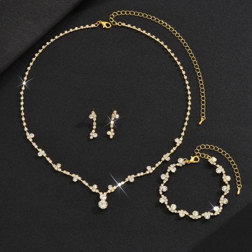 Zinklegering Sieraden Sets, armband & oorbel & halsketting, Zinc Alloy, plated, drie stuks & voor vrouw & met strass, meer kleuren voor de keuze, nikkel, lood en cadmium vrij, Verkocht door Stel