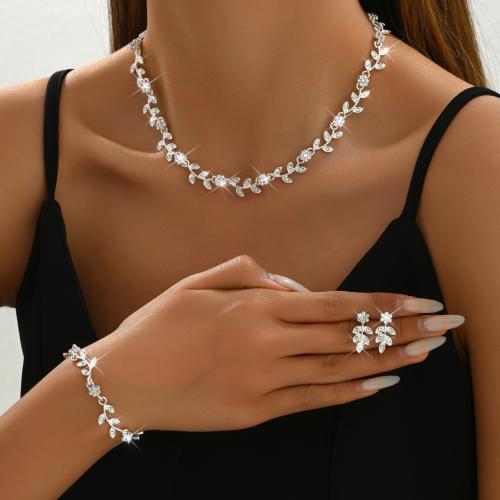 Zinc Alloy Jewelry Sets, Stud Earring & bracelet & necklace, plated, different styles for choice & for woman & with rhinestone, more colors for choice, nickel, lead & cadmium free, Sold By Set