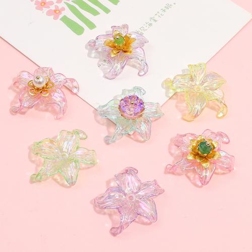 Akryl Bead Cap, Flower, du kan DIY, flere farver til valg, 30x30mm, 4pc'er/Bag, Solgt af Bag