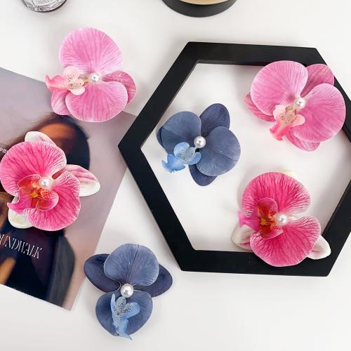 Bek Clips, Plastic, met Plastic Pearl & Zinc Alloy, Nachtvlinder Orchid, handgemaakt, voor vrouw, meer kleuren voor de keuze, 100x100mm, Verkocht door PC