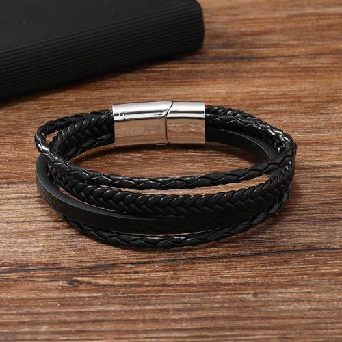 PU Cord Armbånd, Zinc Alloy, med Magnet & PU, for mennesket, sort, Solgt af PC