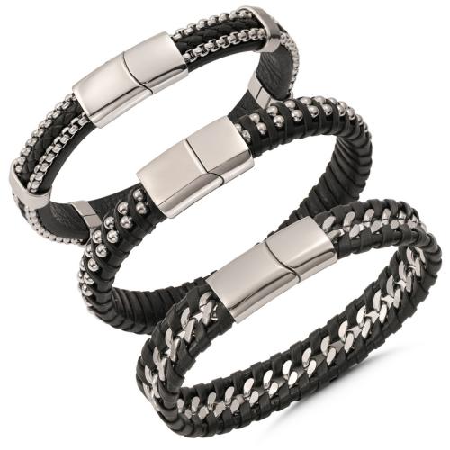 PU cavo bracciali, with Magnete & 304 acciaio inox, stili diversi per la scelta & per l'uomo, colore originale, Venduto da PC