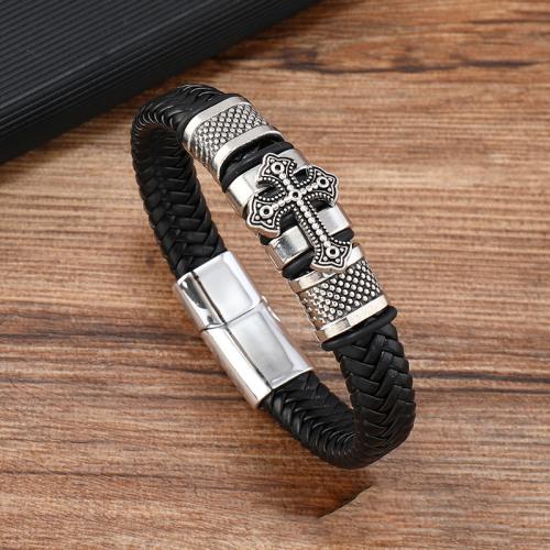 PU leder koord armbanden, Zinc Alloy, met PU, voor de mens, zwart, Verkocht door PC