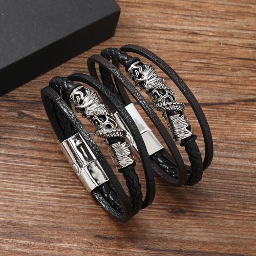 PU Leather Cord Bracelets Zinc Alloy with PU Leather handmade for man Sold By PC