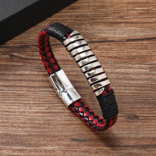 PU leder koord armbanden, Zinc Alloy, met Magneet & PU, voor de mens, meer kleuren voor de keuze, Verkocht door PC