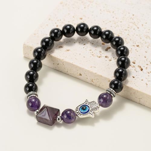 Gemstone Armbånd, obsidian, med Ametyst & Resin & Zinc Alloy, Pyramideformet, sølvfarvet forgyldt, mode smykker & Unisex, blandede farver, Solgt af PC