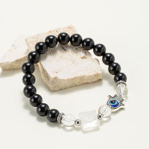 Gemstone Bracciali, Obsidian, with quarzo chiaro & resina & lega in zinco, Piramidale, placcato color argento, gioielli di moda & unisex, colori misti, Venduto da PC