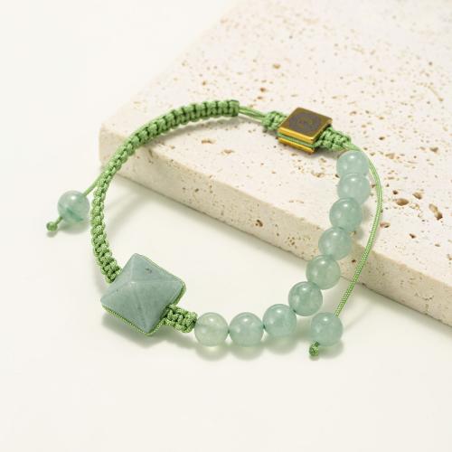 Pulseras de piedras preciosas, Aventurina verde, con Cordón de nudo & aleación de zinc, Pirámide, chapado en color dorado, Ajustable & Joyería & unisexo, verde, 12mm, Vendido por UD