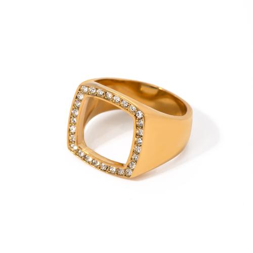 Anillo de dedo acero inoxidable del Rhinestone, acero inoxidable 304, 18K chapado en oro, diverso tamaño para la opción & para mujer & con diamantes de imitación, dorado, Vendido por UD