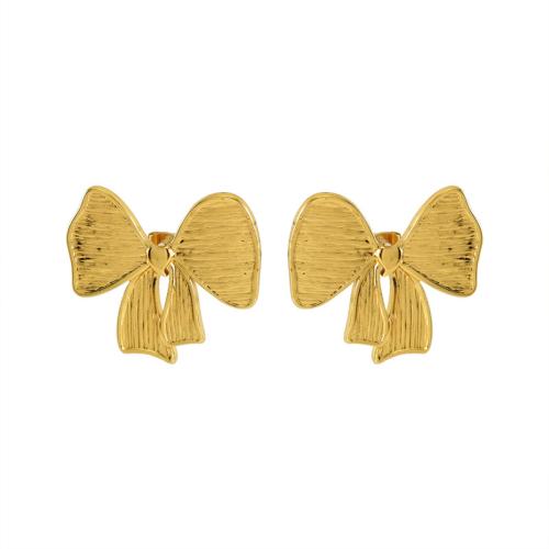 Stainless Steel Stud Earrings 304 Stainless Steel Bowknot 18K gold plated fashion jewelry & for woman golden Sold By Pair