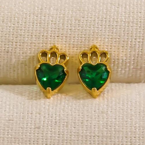 Roestvrij staal Stud Earrings, 304 roestvrij staal, met Cubic Zirconia, mode sieraden & voor vrouw, meer kleuren voor de keuze, 6x10mm, Verkocht door pair