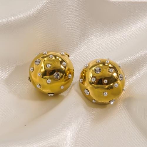 Rostfritt stål Stud Örhängen, 304 rostfritt stål, med Plast Pearl, Dome, mode smycken & micro bana cubic zirconia & för kvinna, fler färger för val, 20x20mm, Säljs av Par