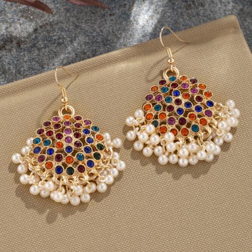 Zinc Alloy Drop Earrings with Plastic Pearl fashion jewelry & for woman & with rhinestone Sold By Pair