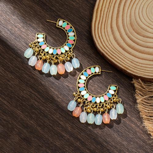 Pendientes de Perno de Aleación de Zinc, con Cuentas de vidrio, Joyería & para mujer & esmalte, más colores para la opción, 60x40mm, Vendido por Par