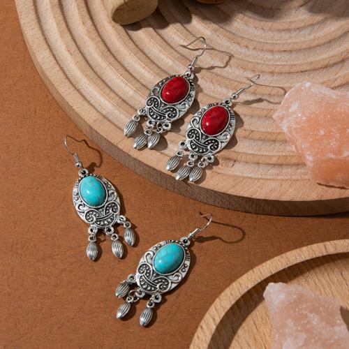 Sinc Alloy Earrings, le turquoise, plátáilte, jewelry faisin & do bhean, dathanna níos mó le haghaidh rogha, 60x20mm, Díolta De réir Péire