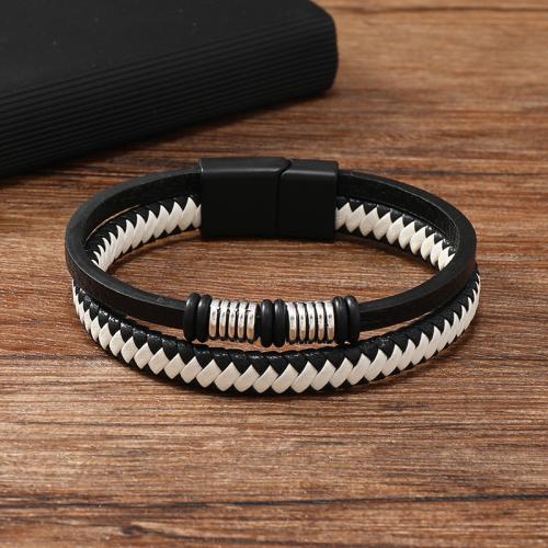 PU Cord Armbånd, Zinc Alloy, med PU, forgyldt, Unisex, hvid og sort, Solgt af PC