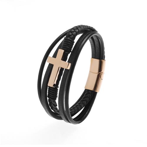 Zinklegering armbandkettingen, Zinc Alloy, met Magneet & lederen koord, plated, voor de mens, meer kleuren voor de keuze, Verkocht door PC