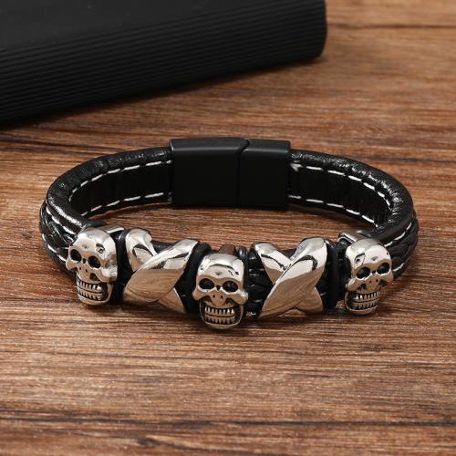 Bracelets cordon PU, alliage de zinc, avec cuir PU, Placage, unisexe, noire, Vendu par PC