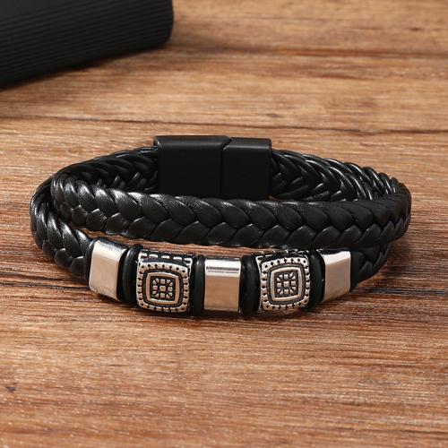 PU Schnur Armbänder, Zinklegierung, mit Magnet & PU Leder, plattiert, unisex, schwarz, verkauft von PC