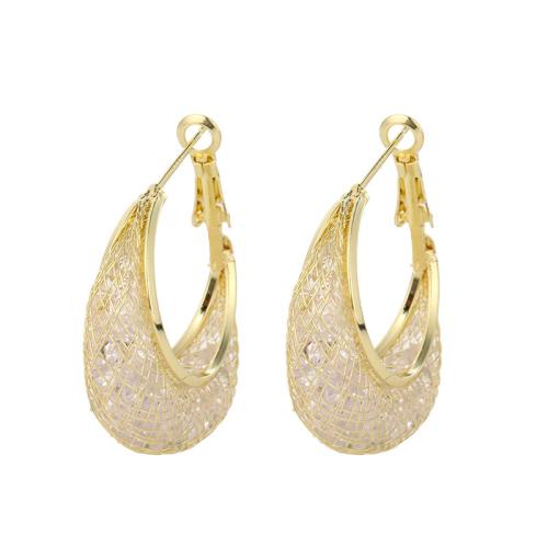 Zinc Alloy Drop Earrings plated micro pave cubic zirconia & for woman golden Sold By Pair