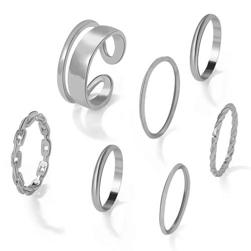 Cink Alloy Ring Set, Cink ötvözet, galvanizált, 7 darab & a nő, több színt a választás, Által értékesített PC