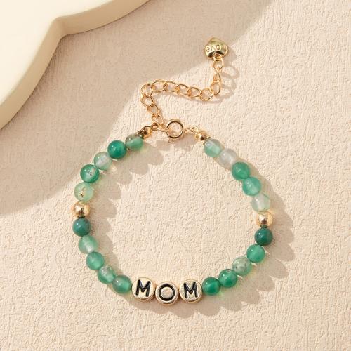 Bracelet en alliage de zinc, avec turquoise & agate verte, avec 5cm chaînes de rallonge, fait à la main, styles différents pour le choix & pavé de micro zircon & pour femme & émail, vert, Trou:Environ 2mm, Longueur 18 cm, Vendu par PC