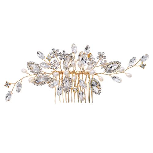 Decorative Hair Combs Brass with Plastic Pearl handmade fashion jewelry & for woman & with rhinestone golden Sold By PC