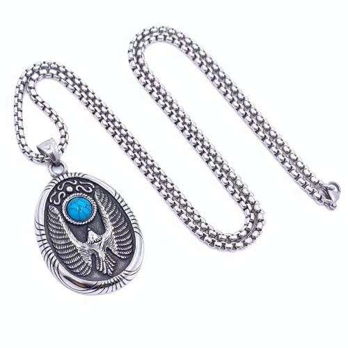 Collier de bijoux en acier inoxydable, Acier inoxydable 304, avec turquoise, poli, longueur différente pour le choix & styles différents pour le choix & pour homme, 51x34mm, Vendu par PC