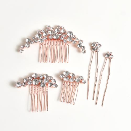 Accesorios para el Cabello, aleación de zinc, peine del pelo & palillo del pelo, 5 piezas & para mujer & con diamantes de imitación, más colores para la opción, Vendido por Set