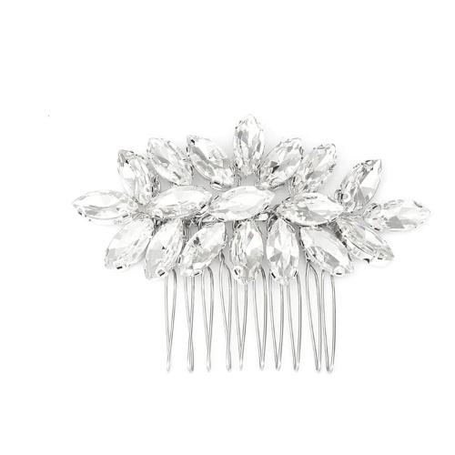 Dekorativni kose Combs, Cink Alloy, za žene & s Rhinestone, srebro, 70x60mm, Prodano By PC