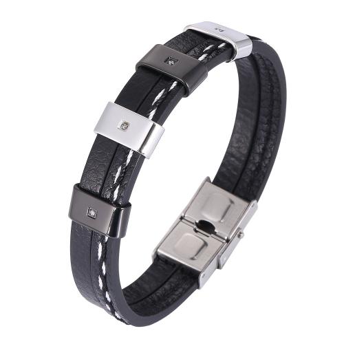 PU Leather Cord Bracelets with 304 Stainless Steel Vacuum Ion Plating fashion jewelry & for man Sold By PC