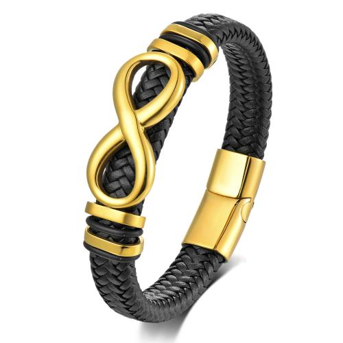 PU cavo bracciali, with 304 acciaio inox, Infinito, gioielli di moda & lunghezza differente per scelta & per l'uomo, nessuno, Venduto da PC