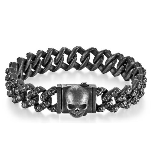 Bracciale gioielli in acciaio inossidabile, 304 acciaio inox, Teschio, stile punk & per l'uomo, nessuno, Lunghezza 22.5 cm, Venduto da PC