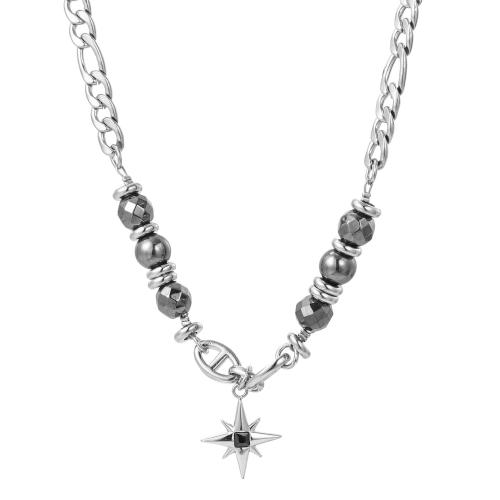 Collana in acciaio inossidabile, 304 acciaio inox, with Obsidian, with 5cm extender chain, Otto centro stella, gioielli di moda & per l'uomo, colore originale, Lunghezza Appross. 55 cm, Venduto da PC