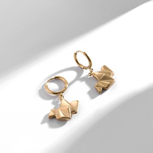 Titanium Staal Earring, Duizend Origami kranen, voor vrouw, gouden, Verkocht door pair