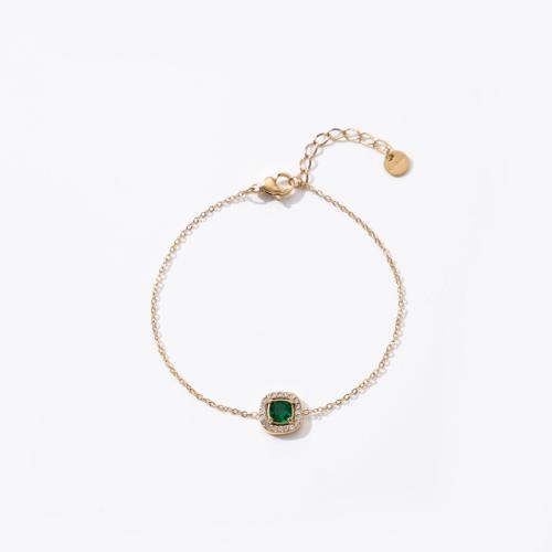 Bracelet d'acier titane, avec 5CM chaînes de rallonge, pavé de micro zircon & pour femme, plus de couleurs à choisir, Longueur Environ 15 cm, Vendu par PC