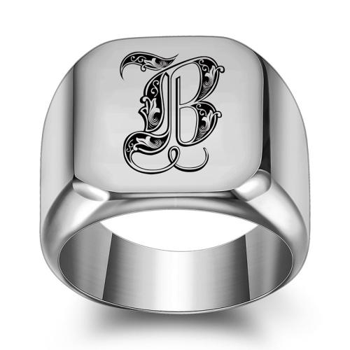 Bague acier titane, poli, lettres sont de A à Z & le style de punk & normes différentes pour le choix & modèles différents pour le choix & pour homme, couleur originale, Vendu par PC