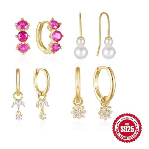 925 Sterling Sølv Drop Earring, med Plastic Pearl, forskellige stilarter for valg & Micro Pave cubic zirconia & for kvinde, Solgt af par