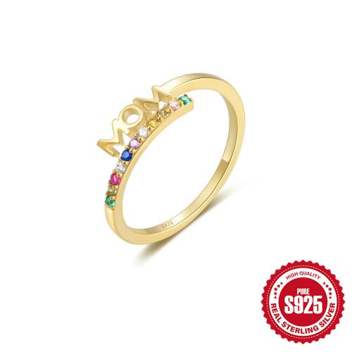 Plata de ley 925 Anillo de dedo Cuff, Carta del alfabeto, Joyería Día de la Madre & micro arcilla de zirconia cúbica & para mujer, más colores para la opción, tamaño:7, Vendido por UD