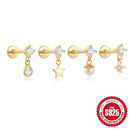 Argent sterling 925 piercing oreille, avec perle de plastique, styles différents pour le choix & pavé de micro zircon & pour femme, 8mm, Vendu par PC