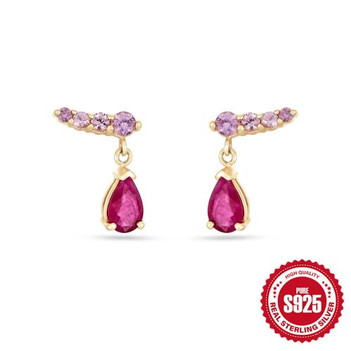 925 Sterling Sølv Drop Earring, Teardrop, guldfarve belagt, Micro Pave cubic zirconia & for kvinde, 7.20x9.90mm, Solgt af par