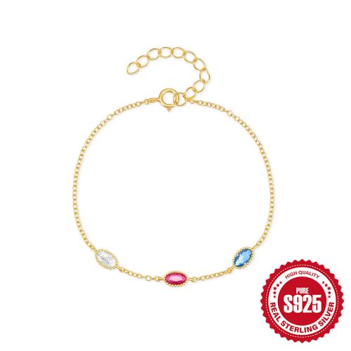 925 de prata esterlina pulseira, with 1.18inch extender chain, cromado de cor dourada, micro pavimento em zircônia cúbica & para mulher, comprimento Aprox 6.69 inchaltura, vendido por PC