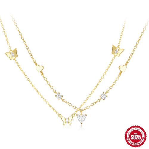 Plata de ley 925 collar, con 1.968inch extender cadena, diferentes estilos para la opción & micro arcilla de zirconia cúbica & para mujer, longitud aproximado 15.74 Inch, Vendido por UD