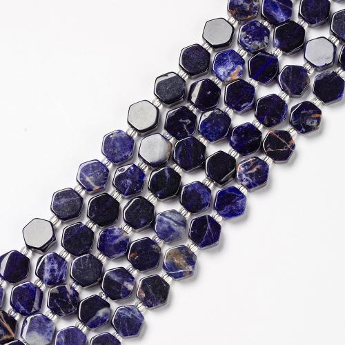 Sodaliet kralen, Zeshoek, mode sieraden & DIY, gemengde kleuren, 9mm, Per verkocht Ca 38 cm Strand