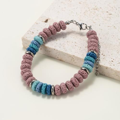 Gemstone Bracciali, lava, with Titantium acciaio, Cerchio piatto, gioielli di moda & unisex, colori misti, Venduto da PC