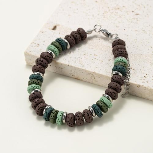 Gemstone Bracelets Lava with Titanium Steel Flat Round fashion jewelry & Unisex mixed colors Sold By PC