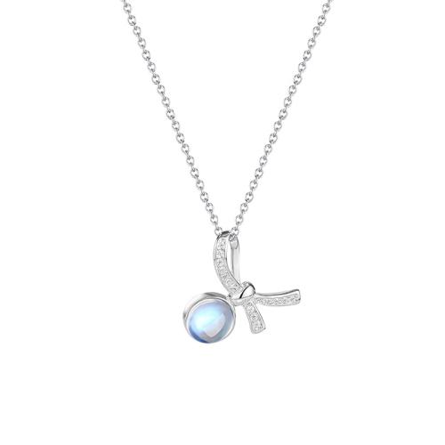 Zircon cubique Micro Pave collier en argent Sterling, Argent sterling 925, avec Moonstone, Noeud papillon, bijoux de mode & styles différents pour le choix & pavé de micro zircon & pour femme, plus de couleurs à choisir, Vendu par PC