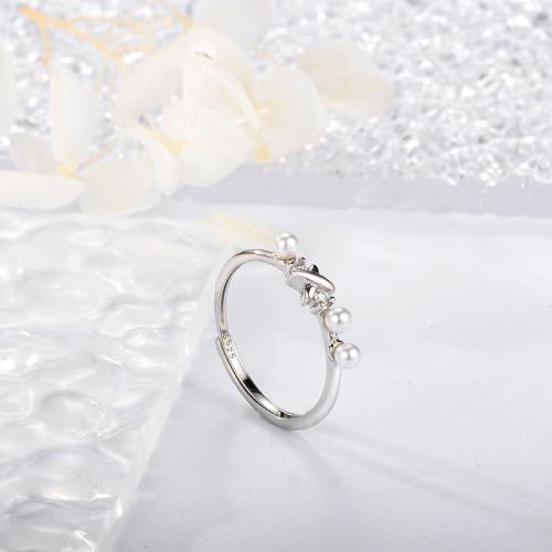 Cubic Zirconia micr3ofono pavimenta anillos de plata esterlina, Plata de ley 925, con Shell Pearl, Joyería & micro arcilla de zirconia cúbica & para mujer, más colores para la opción, tamaño:7, Vendido por UD